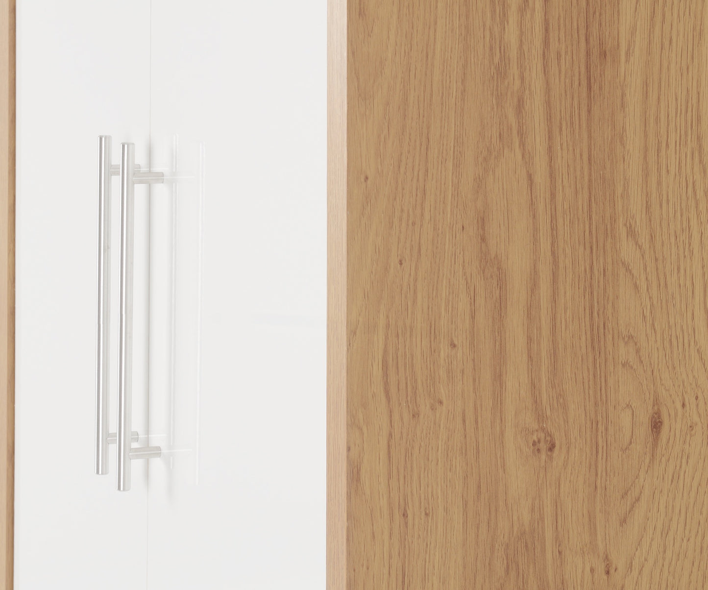Seville 2 Door 1 Drawer Wardrobe - White Gloss/Light Oak Effect Veneer