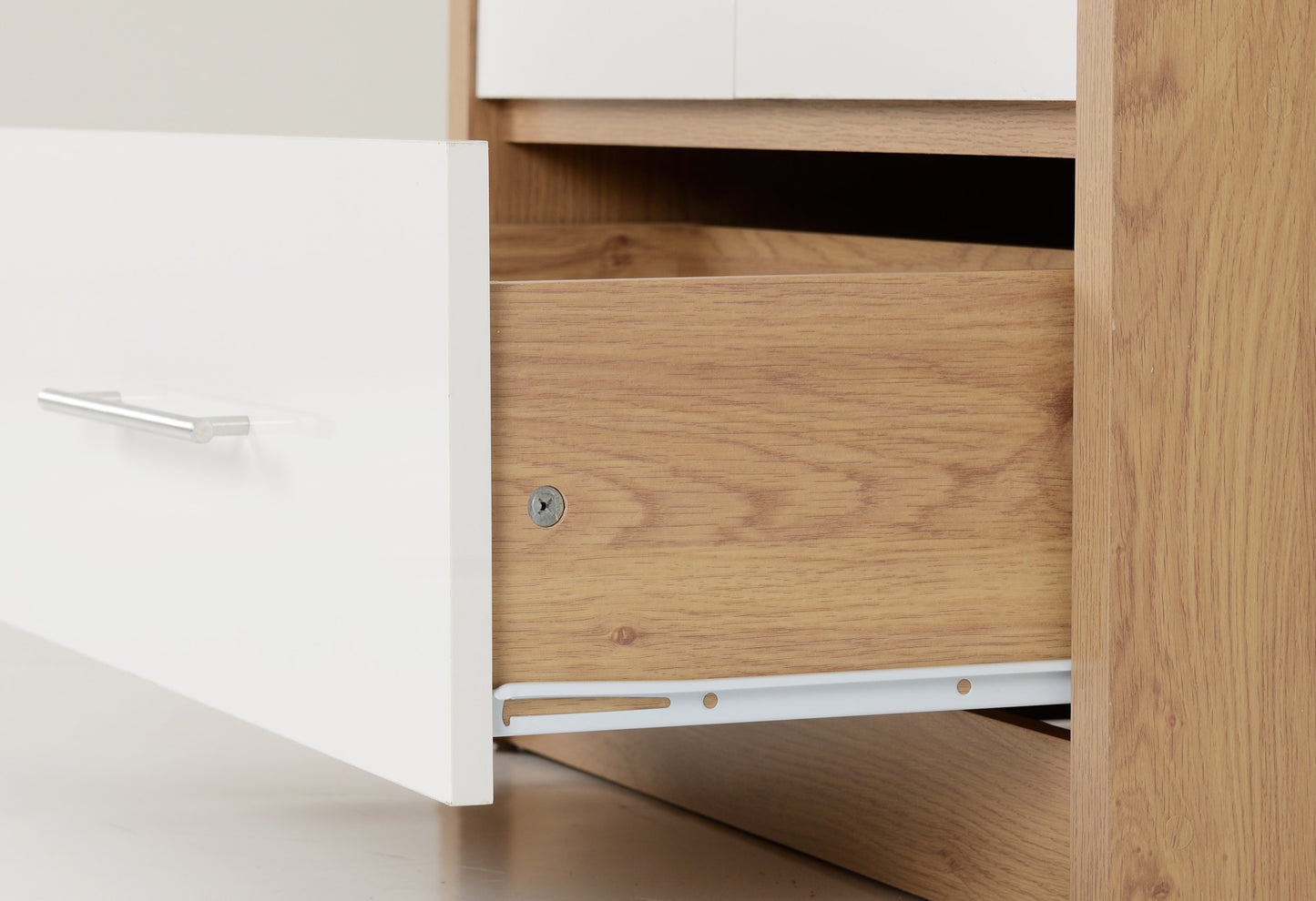 Seville 2 Door 1 Drawer Wardrobe - White Gloss/Light Oak Effect Veneer