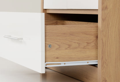 Seville 2 Door 1 Drawer Wardrobe - White Gloss/Light Oak Effect Veneer