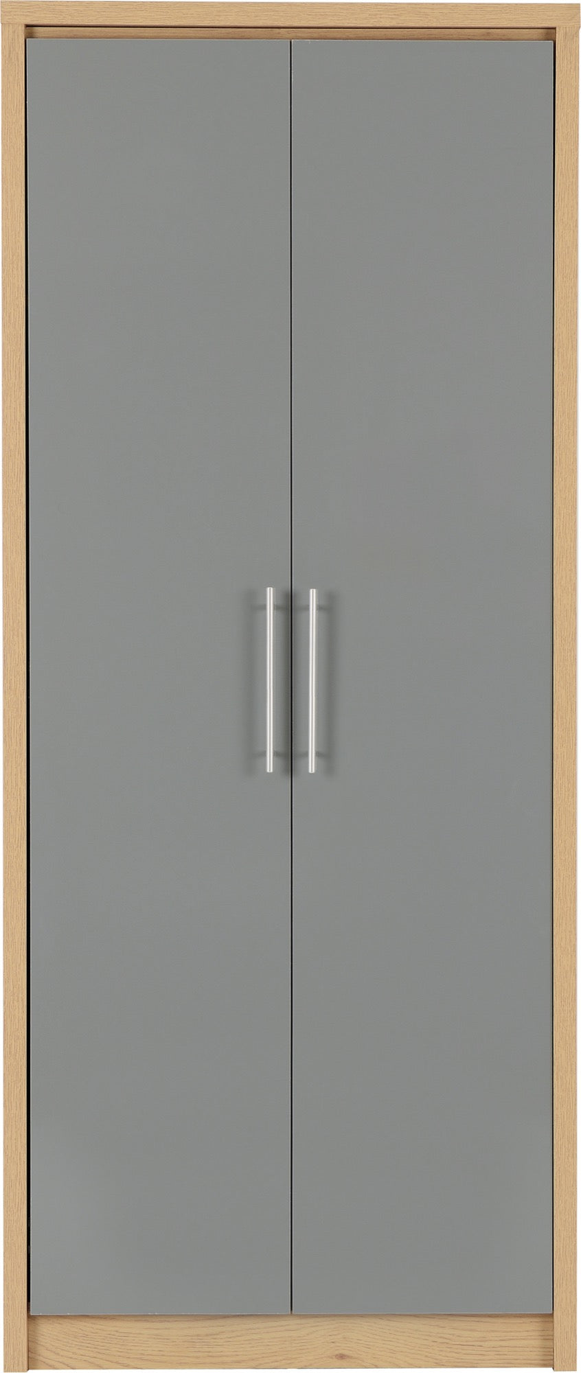 Seville 2 Door Wardrobe - Grey Gloss/Light Oak Effect Veneer