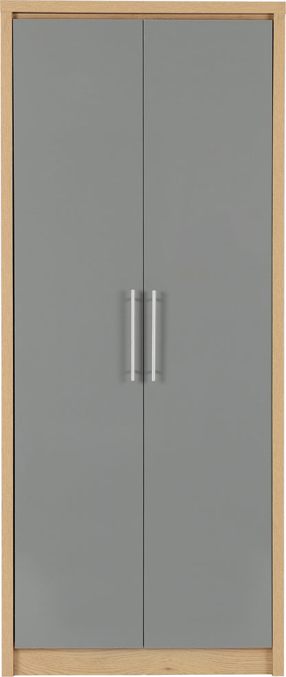 Seville 2 Door Wardrobe - Grey Gloss/Light Oak Effect Veneer