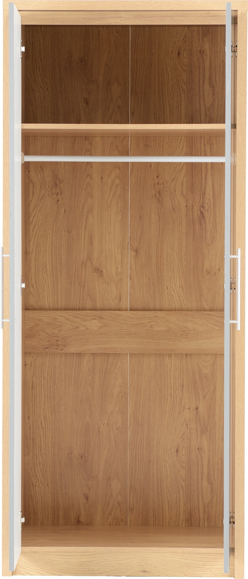 Seville 2 Door Wardrobe - Grey Gloss/Light Oak Effect Veneer