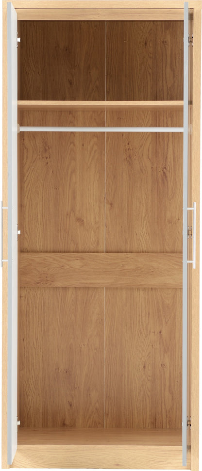 Seville 2 Door Wardrobe - Grey Gloss/Light Oak Effect Veneer