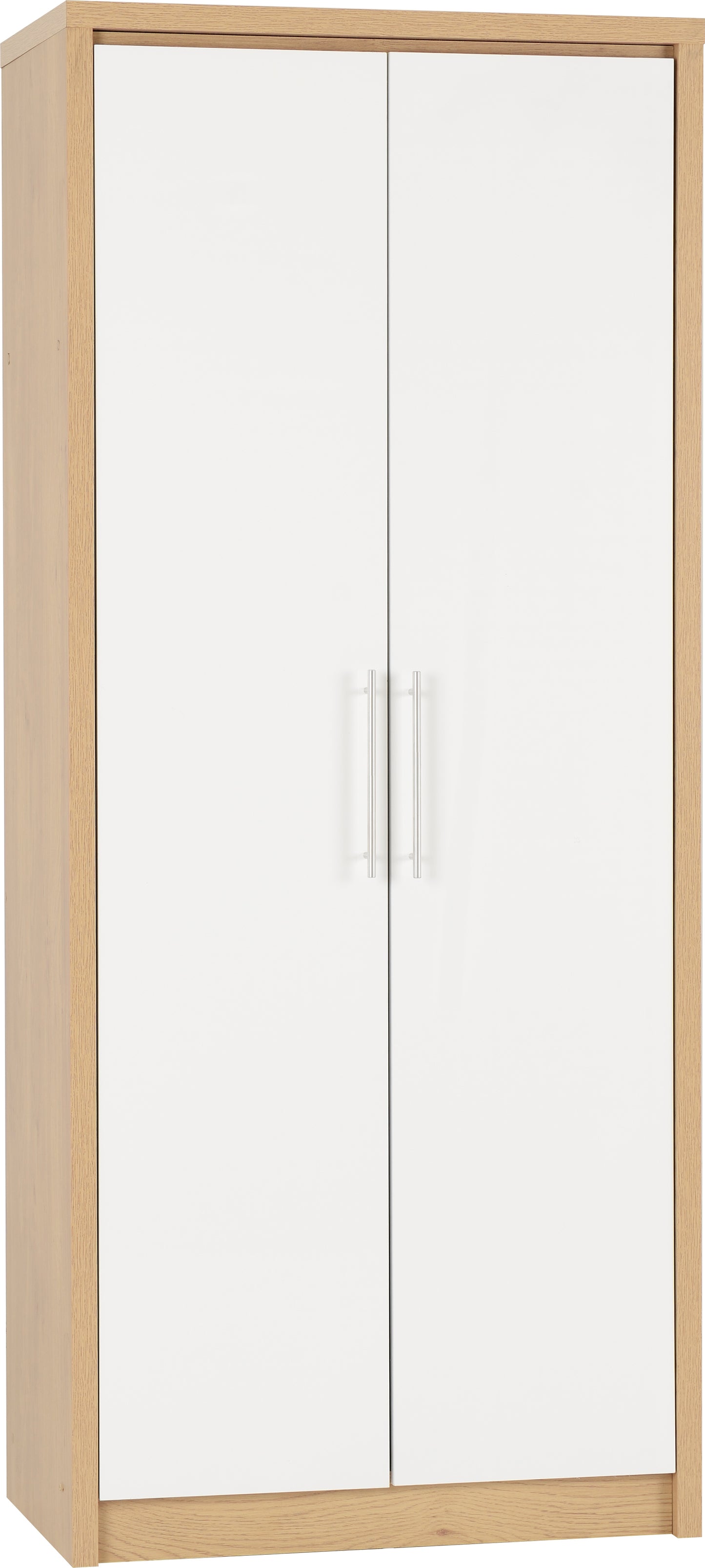 Seville 2 Door Wardrobe - White Gloss/Light Oak Effect Veneer