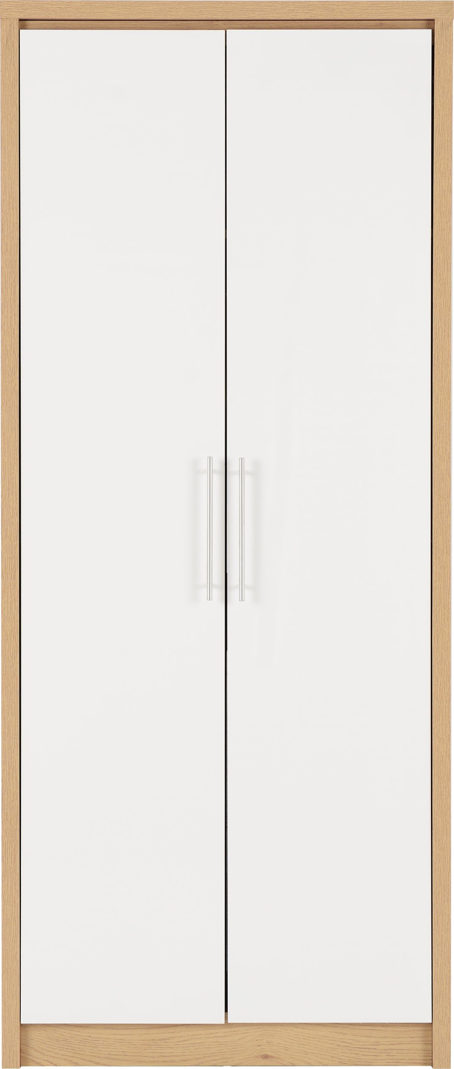 Seville 2 Door Wardrobe - White Gloss/Light Oak Effect Veneer
