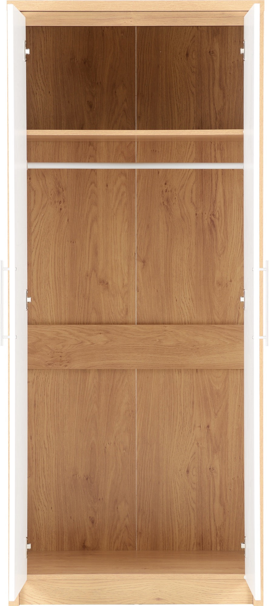 Seville 2 Door Wardrobe - White Gloss/Light Oak Effect Veneer