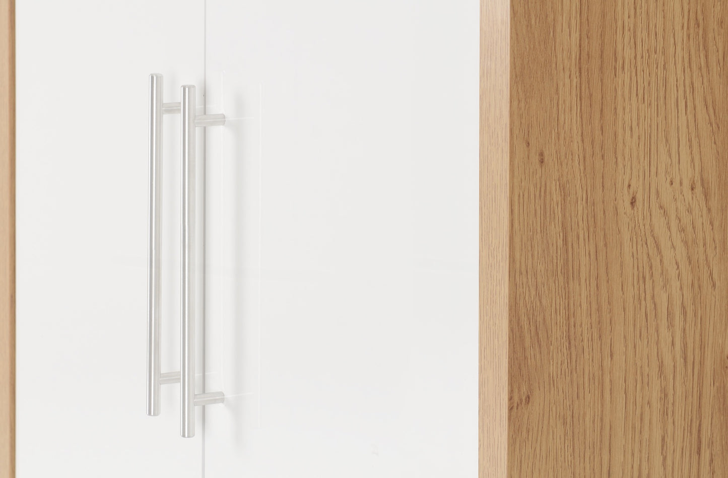 Seville 2 Door Wardrobe - White Gloss/Light Oak Effect Veneer