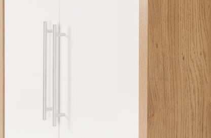 Seville 2 Door Wardrobe - White Gloss/Light Oak Effect Veneer