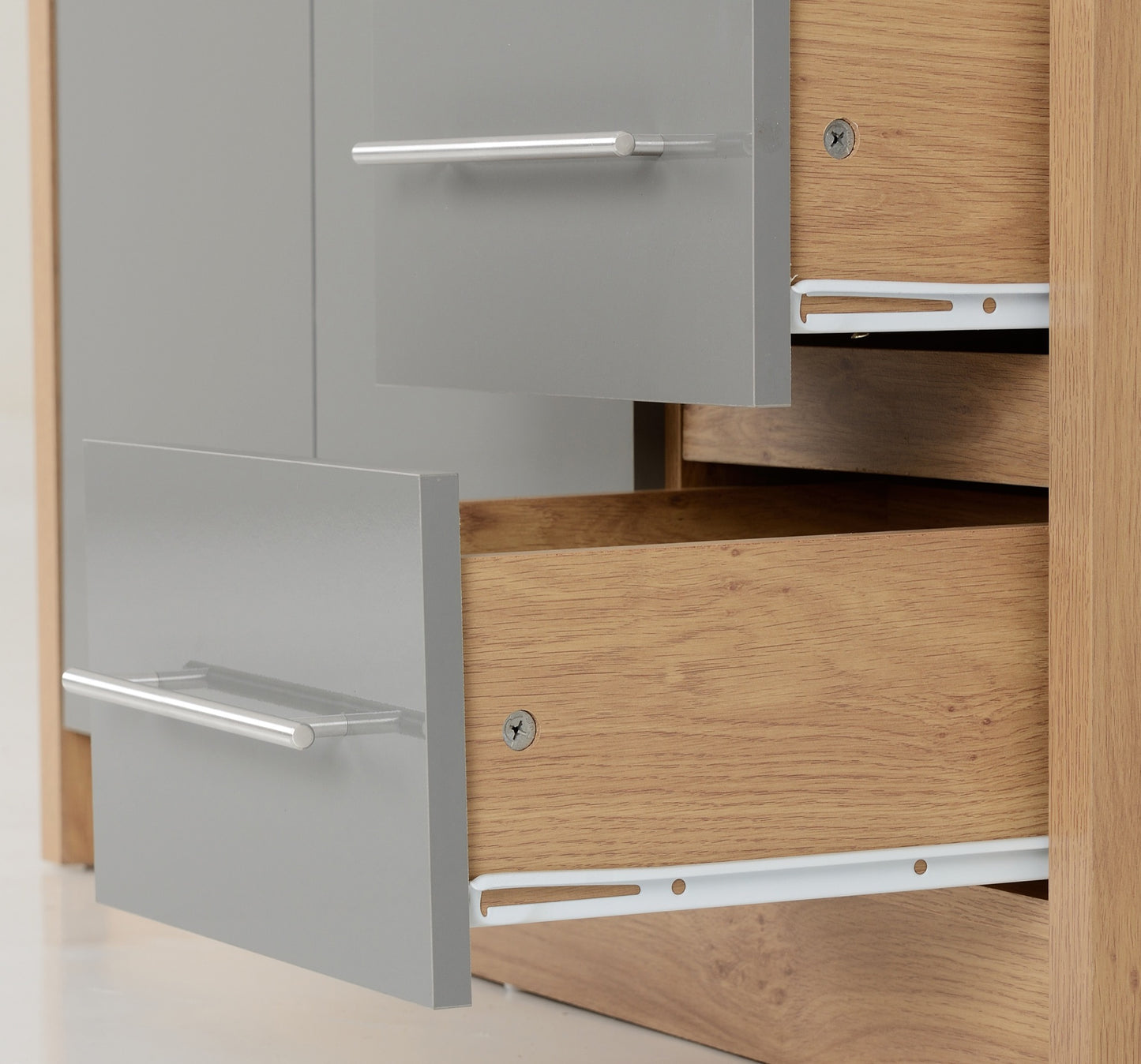 Seville 3 Door 2 Drawer Wardrobe - Grey Gloss/Light Oak Effect Veneer