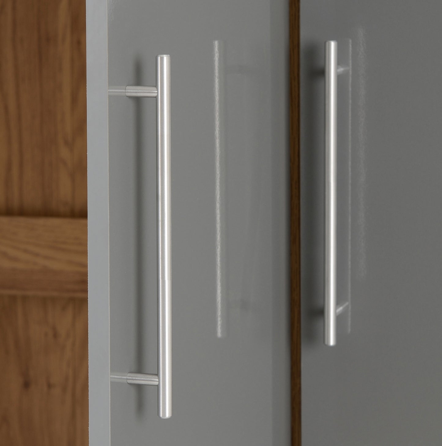 Seville 3 Door 2 Drawer Wardrobe - Grey Gloss/Light Oak Effect Veneer