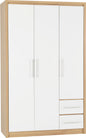 Seville 3 Door 2 Drawer Wardrobe - White Gloss/Light Oak Effect Veneer