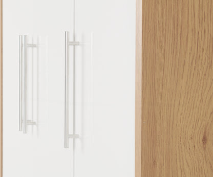 Seville 3 Door 2 Drawer Wardrobe - White Gloss/Light Oak Effect Veneer