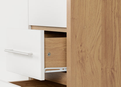 Seville 3 Door 2 Drawer Wardrobe - White Gloss/Light Oak Effect Veneer