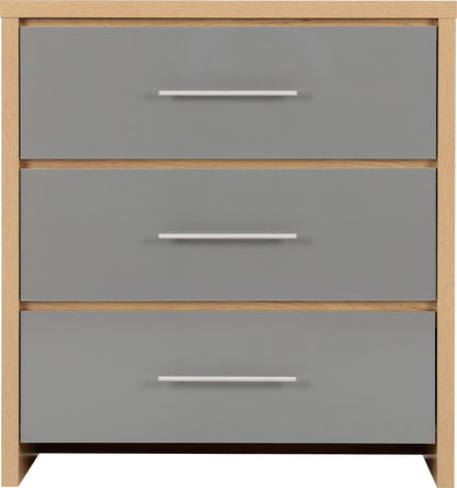 Seville 3 Drawer Chest - Grey Gloss/Light Oak Effect Veneer