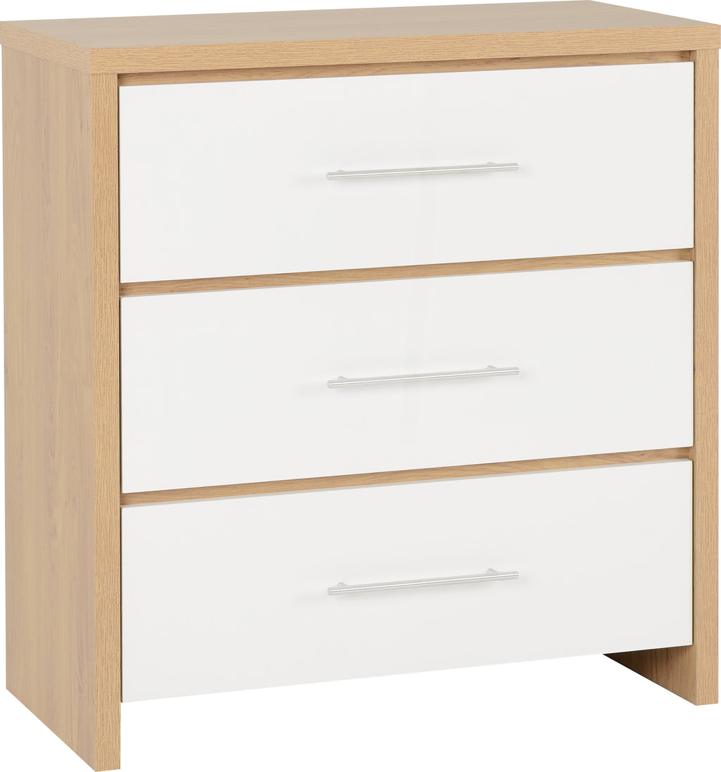 Seville Bedroom Trio Set - White Gloss/Light Oak Effect Veneer