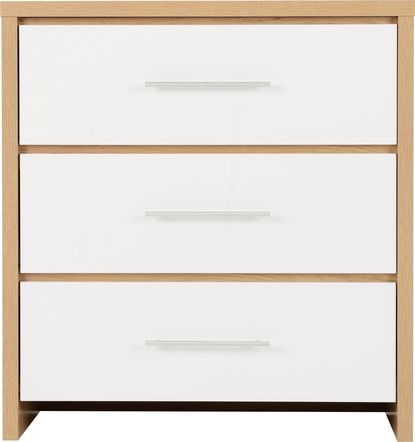 Seville 3 Drawer Chest - White Gloss/Light Oak Effect Veneer
