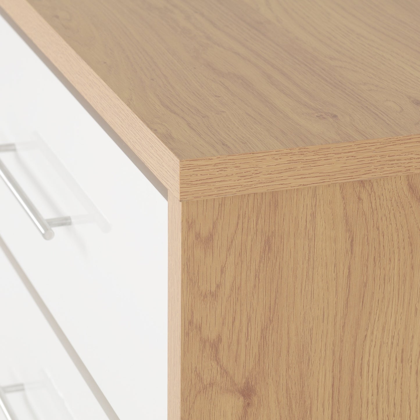 Seville 3 Drawer Chest - White Gloss/Light Oak Effect Veneer