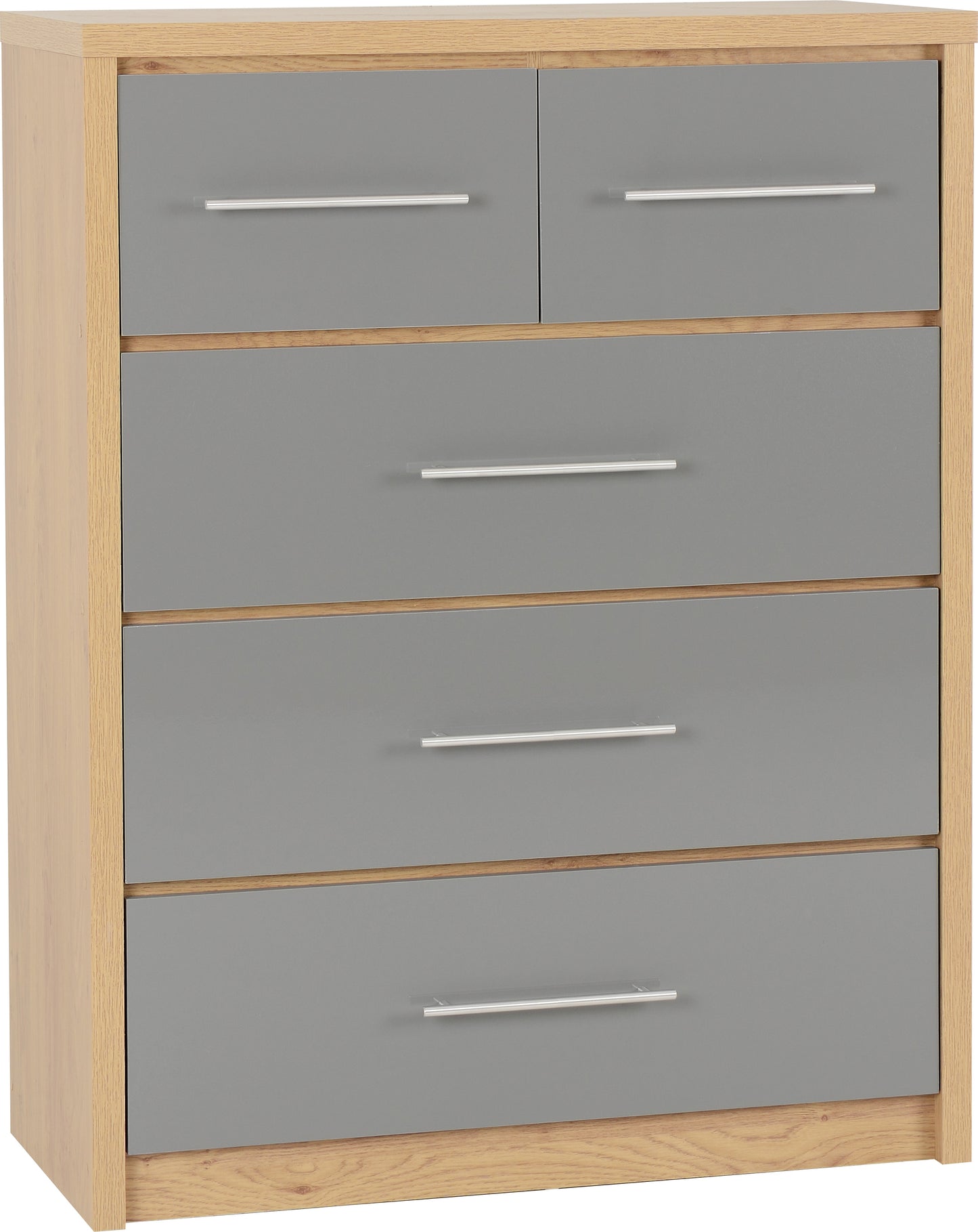 Seville 3+2 Drawer Chest - Grey Gloss/Light Oak Effect Veneer