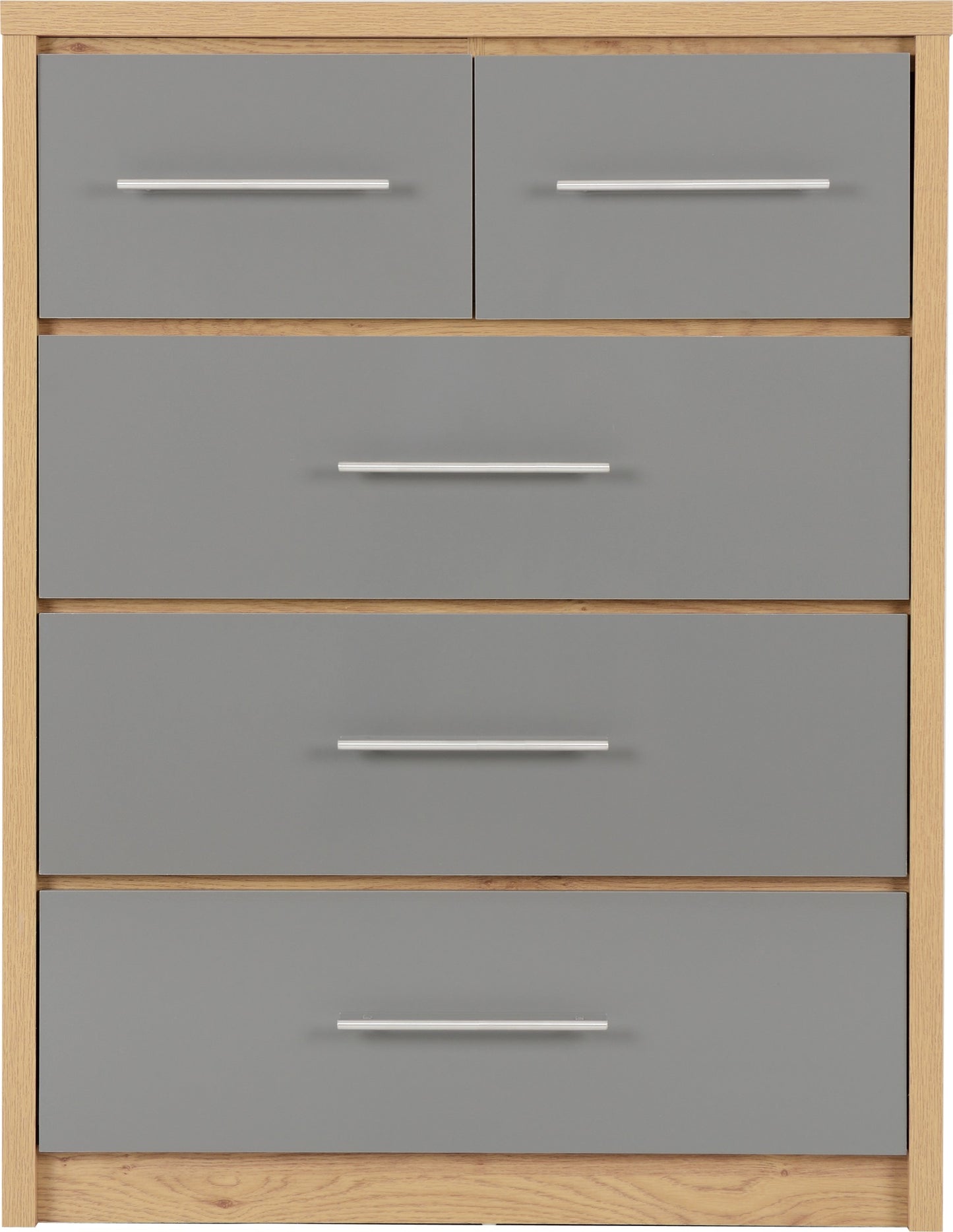 Seville 3+2 Drawer Chest - Grey Gloss/Light Oak Effect Veneer