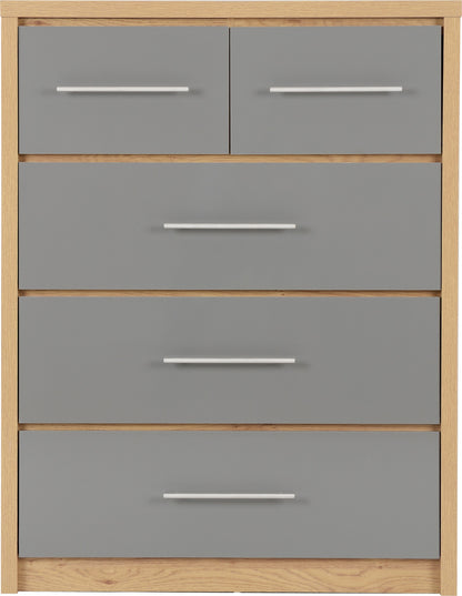 Seville 3+2 Drawer Chest - Grey Gloss/Light Oak Effect Veneer