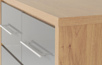 Seville 3+2 Drawer Chest - Grey Gloss/Light Oak Effect Veneer