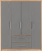 Seville 4 Door 2 Drawer Wardrobe - Grey Gloss/Light Oak Effect Veneer