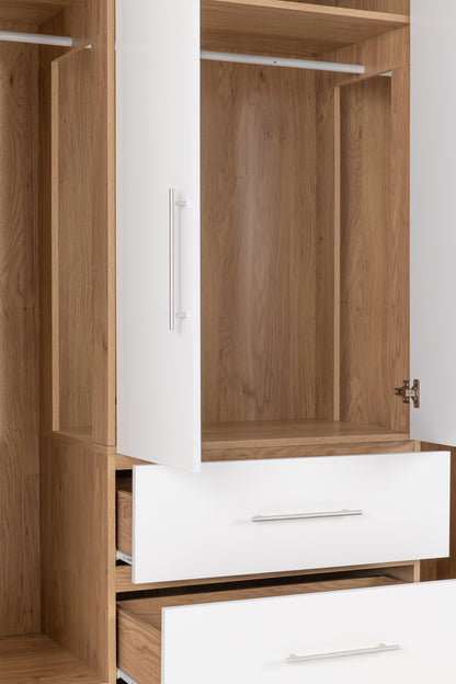 Seville 4 Door 2 Drawer Wardrobe - White Gloss/Light Oak Effect Veneer