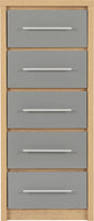 Seville 5 Drawer Narrow Chest - Grey Gloss/Light Oak Effect Veneer