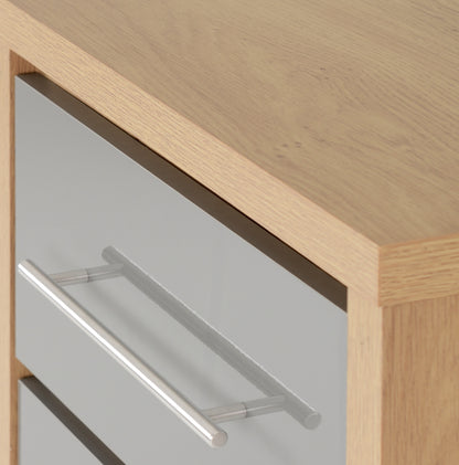 Seville 5 Drawer Narrow Chest - Grey Gloss/Light Oak Effect Veneer