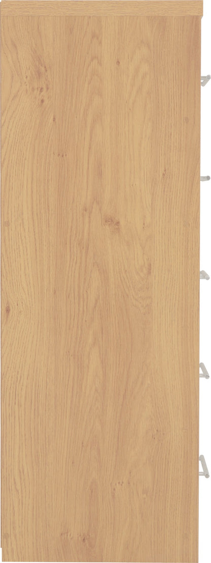 Seville 5 Drawer Narrow Chest - White Gloss/Light Oak Effect Veneer