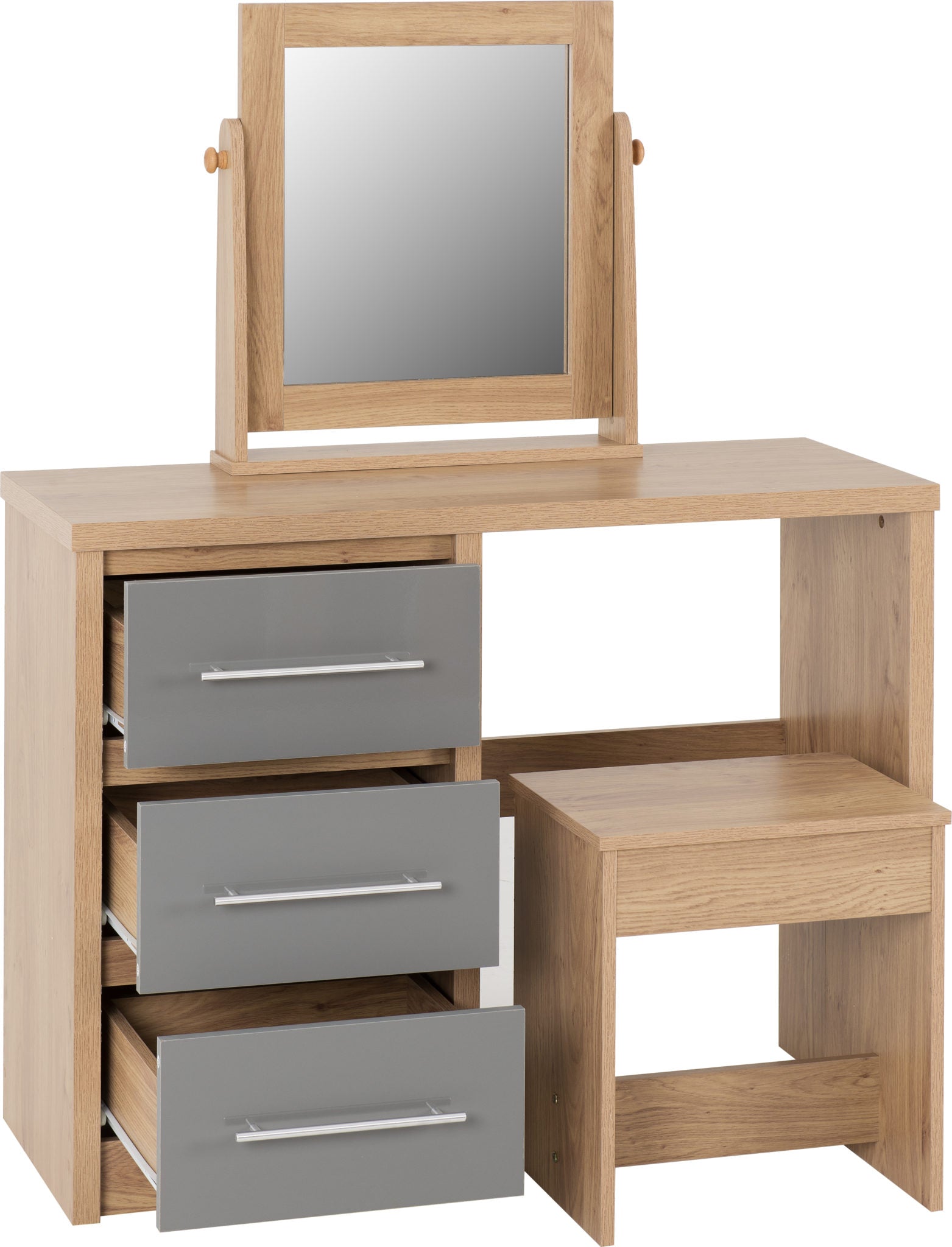 Seville Dressing Table Set - Grey Gloss/Light Oak Effect Veneer