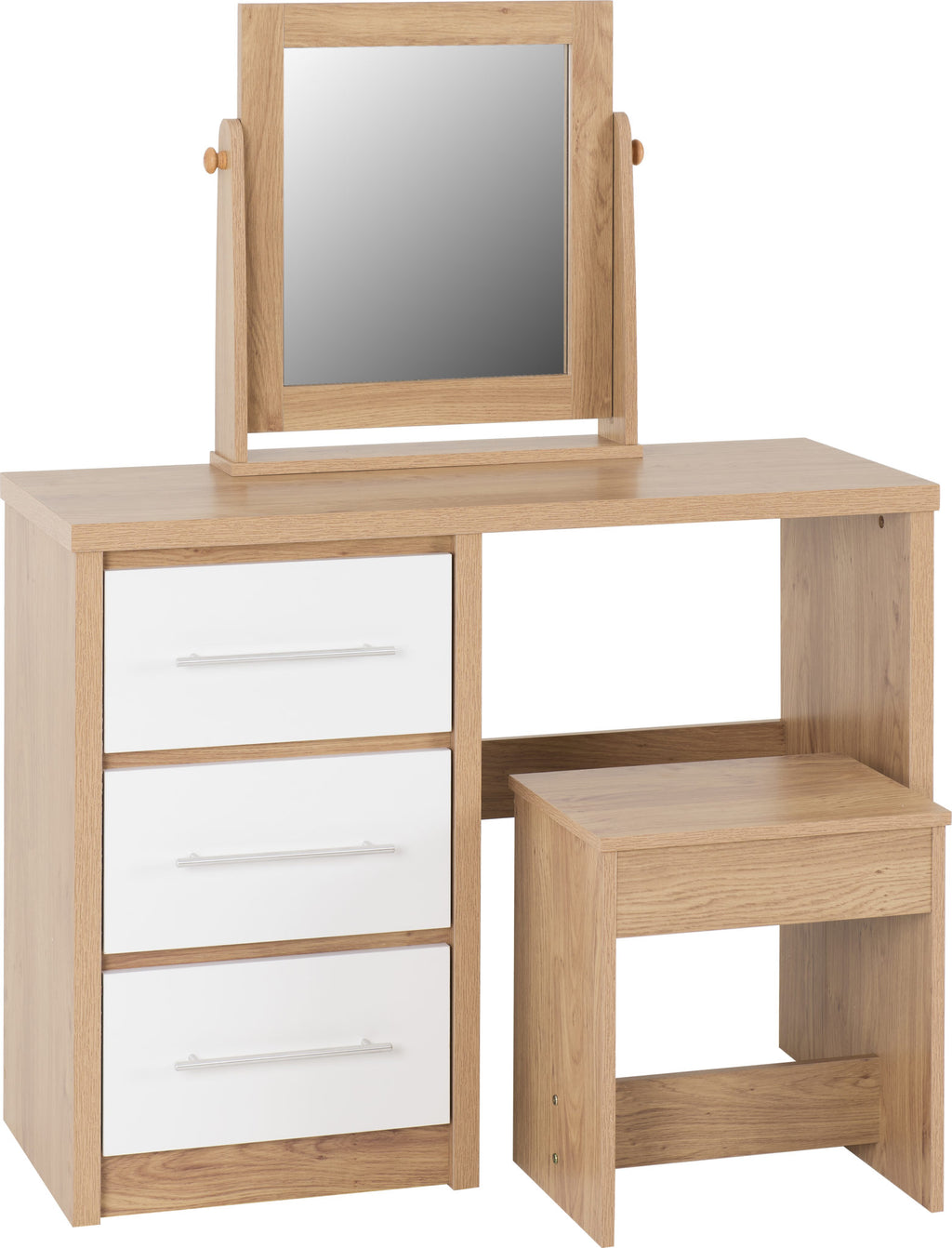 Seville Dressing Table Set - White Gloss/Light Oak Effect Veneer