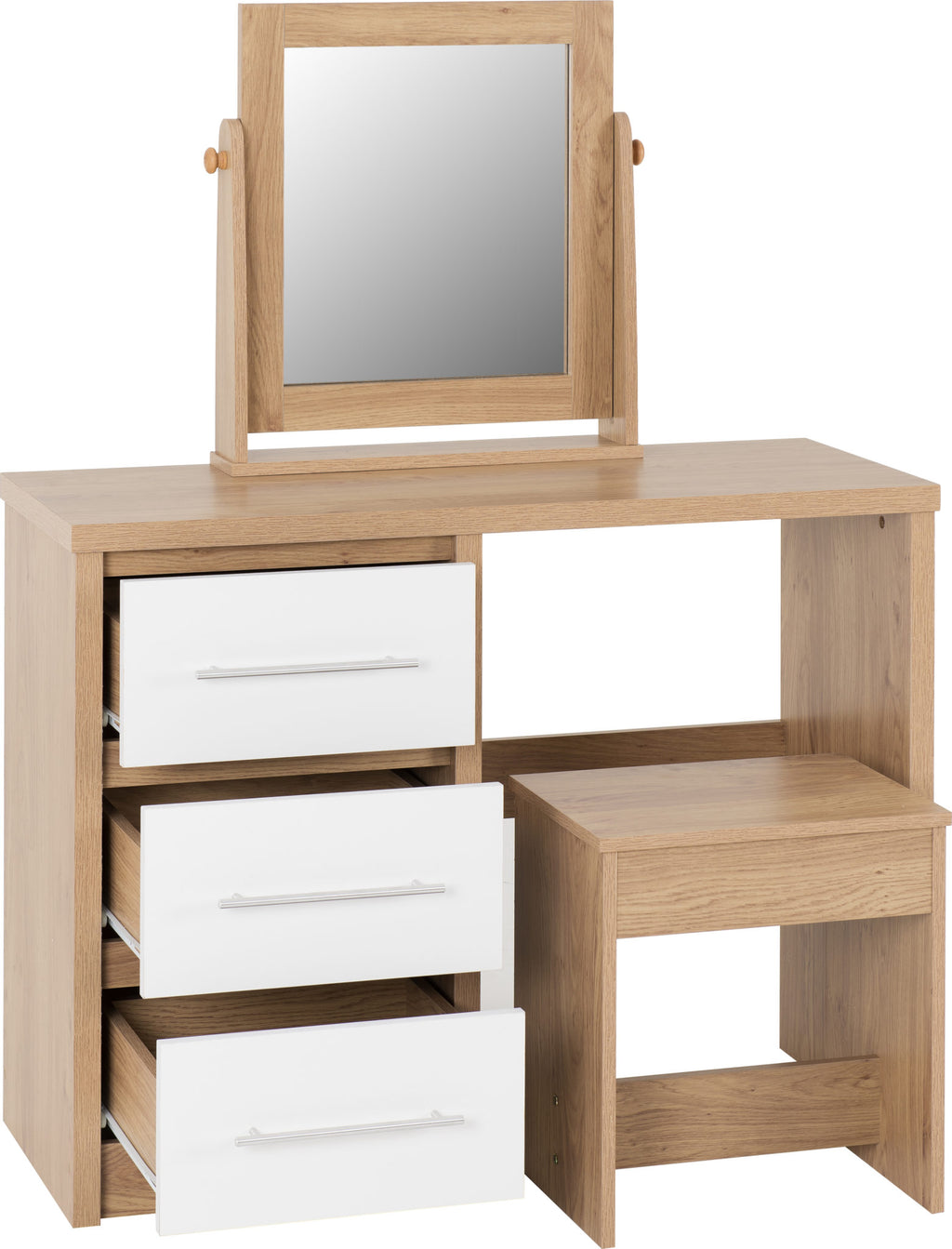 Seville Dressing Table Set - White Gloss/Light Oak Effect Veneer