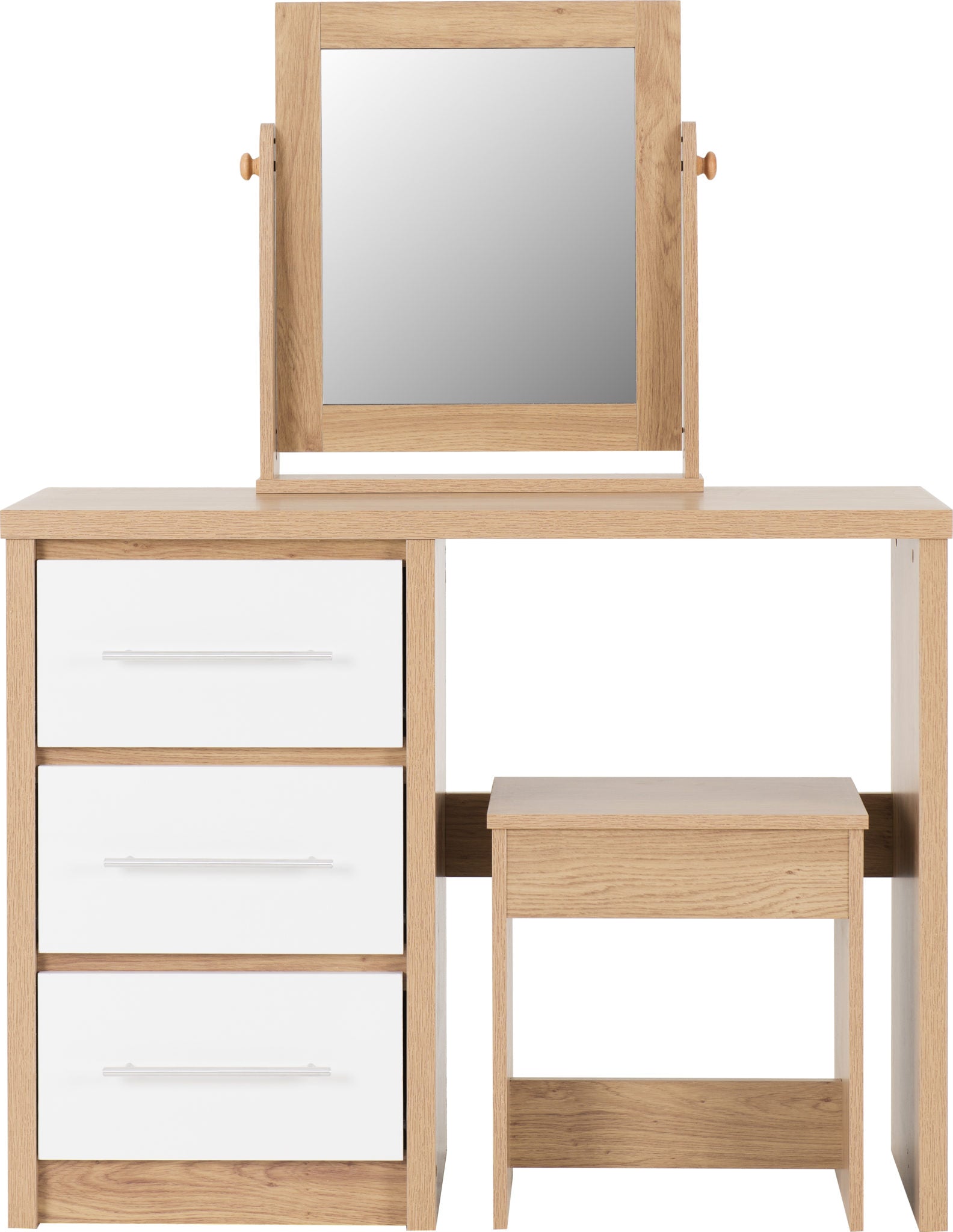 Seville Dressing Table Set - White Gloss/Light Oak Effect Veneer