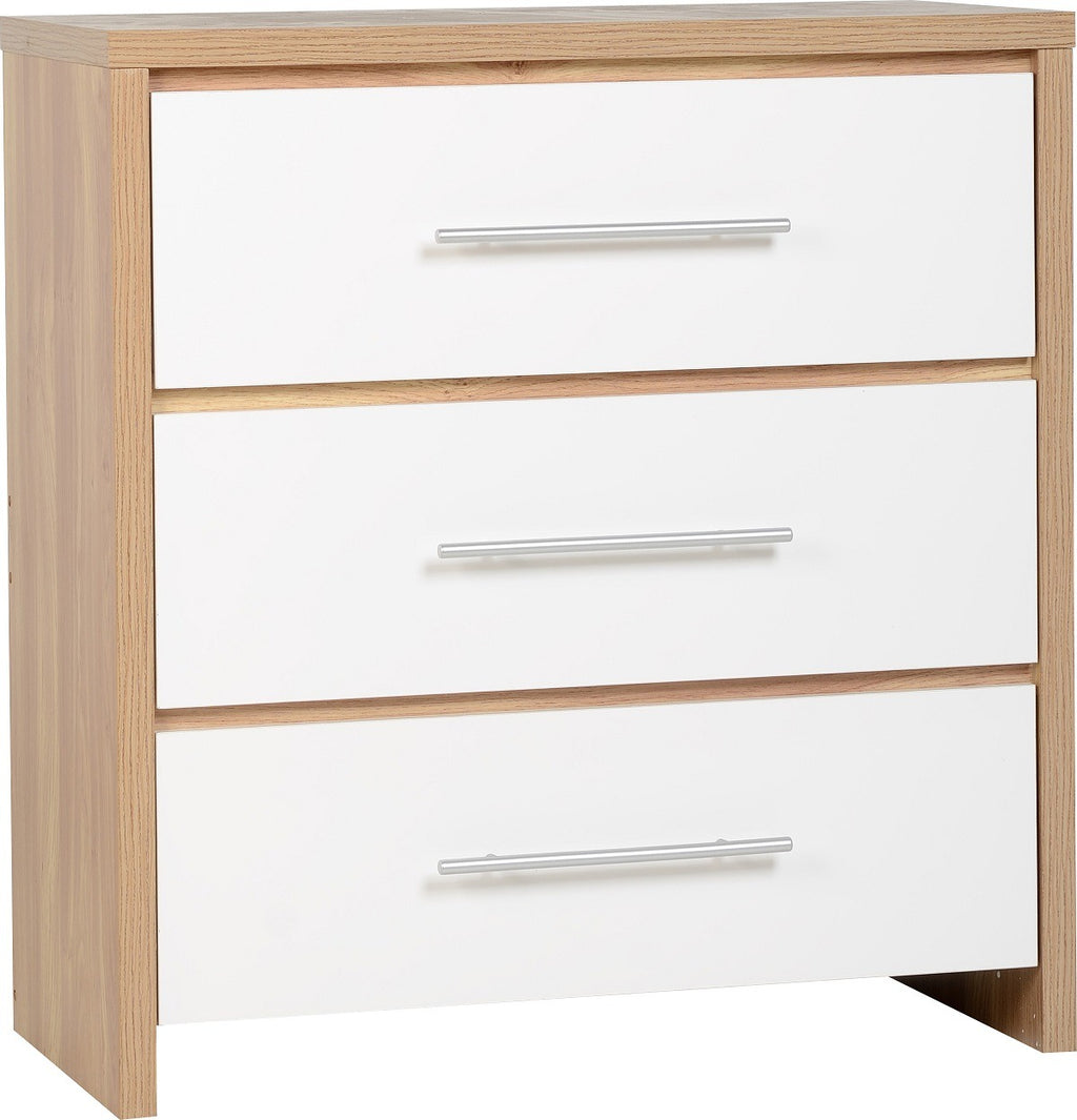 Seville Bedroom Trio Set - White Gloss/Light Oak Effect Veneer