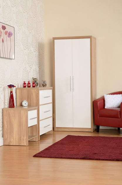 Seville 1 Drawer Bedside - White Gloss/Light Oak Effect Veneer