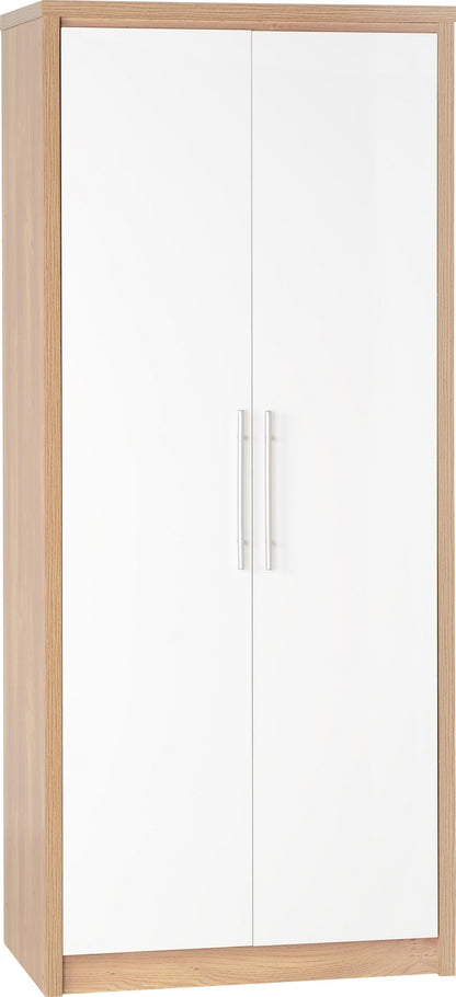 Seville Bedroom Trio Set - White Gloss/Light Oak Effect Veneer