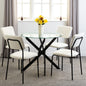 Sheldon Round Glass Top Dining Set (X4 Chairs) - Clear Glass/Ivory Boucle Fabric