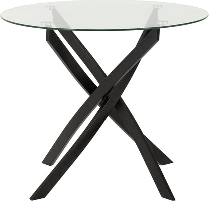 Sheldon Round Glass Top Dining Set (X4 Chairs) - Clear Glass/Burnt Orange Velvet Fabric