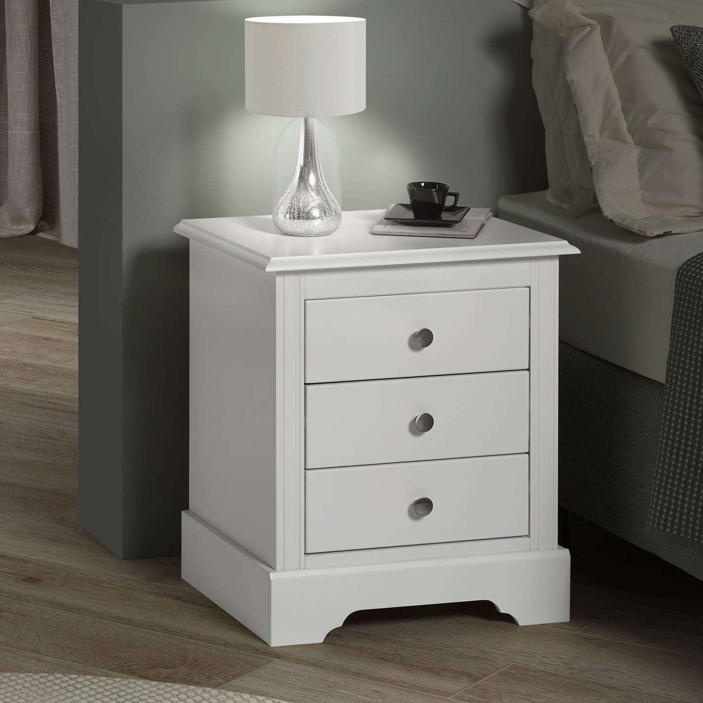 Stratford 3 Drawer Bedside - White