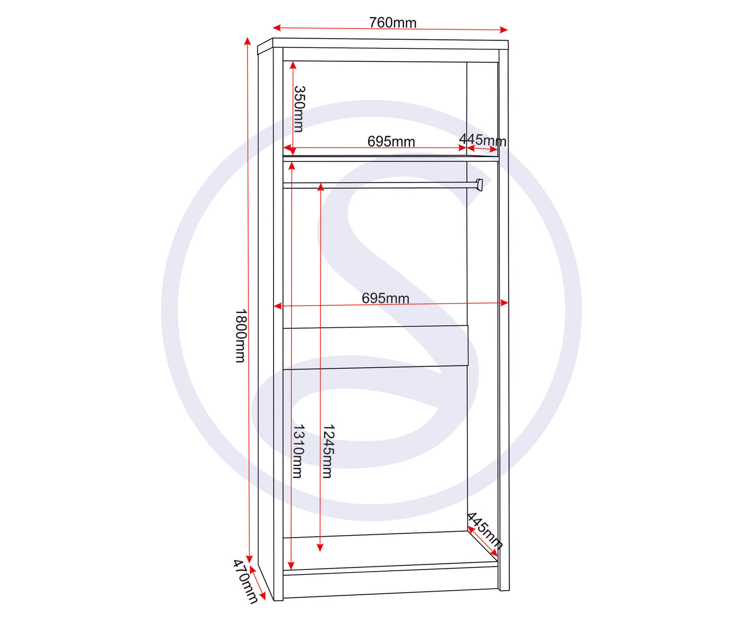 Seville 2 Door Wardrobe - Grey Gloss/Light Oak Effect Veneer