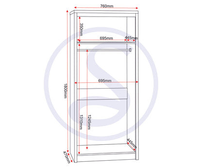 Seville 2 Door Wardrobe - Grey Gloss/Light Oak Effect Veneer