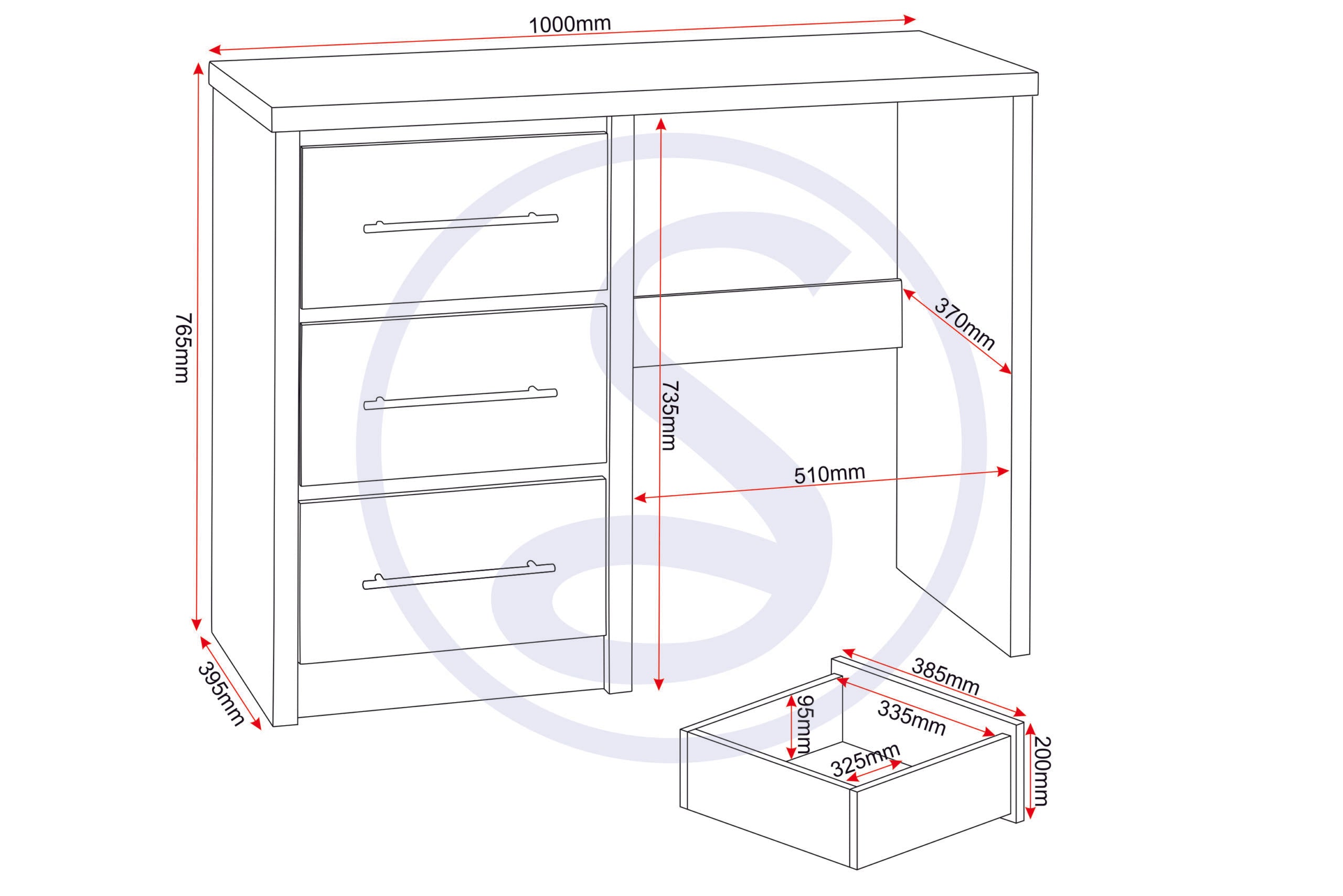 Seville Dressing Table Set - White Gloss/Light Oak Effect Veneer