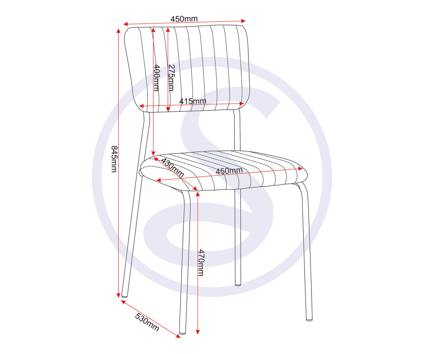 Sheldon Dining Chair (X4 Per Box) - Grey Velvet Fabric
