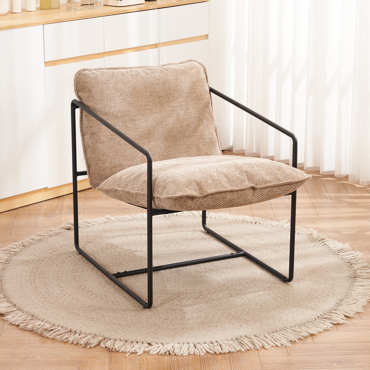 Tivoli Occasional Chair - Black Metal/Champagne Fabric