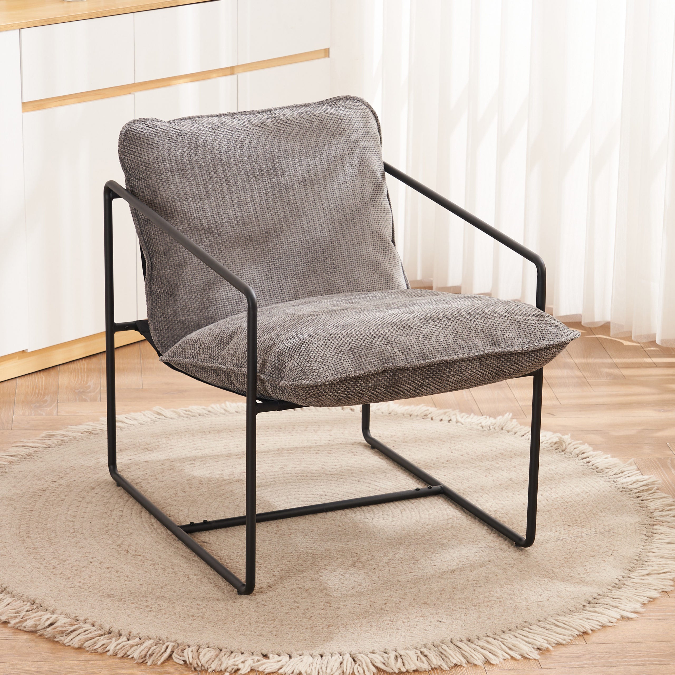 Tivoli Occasional Chair - Black Metal/Grey Fabric