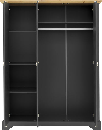 Toledo 3 Door Wardrobe - Grey/Oak Effect