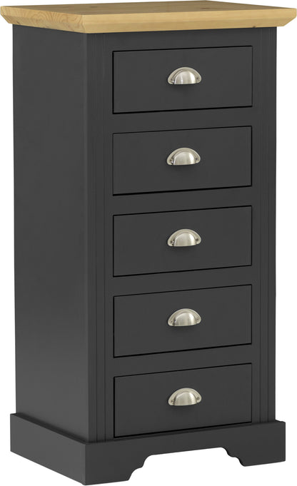Toledo 5 Drawer Narrow Chest - Grey/Oak Effect
