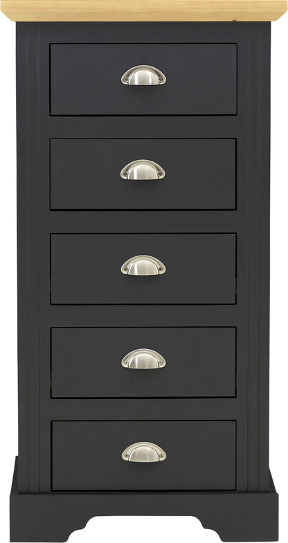 Toledo 5 Drawer Narrow Chest - Grey/Oak Effect