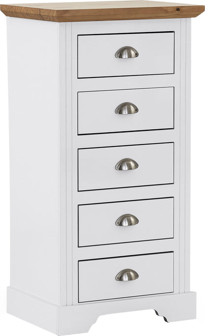 Toledo 5 Drawer Narrow Chest - White/Oak Effect